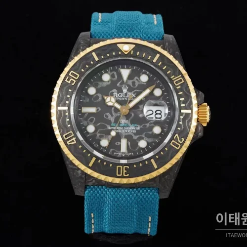 롤렉스 씨드웰러 DiW 카본파이버 블랙다이얼 오토매틱 43mm (3) 롤렉스 씨드웰러 DiW 카본파이버 블랙다이얼 오토매틱 43mm 블루 나일론 스트랩 골드 베젤