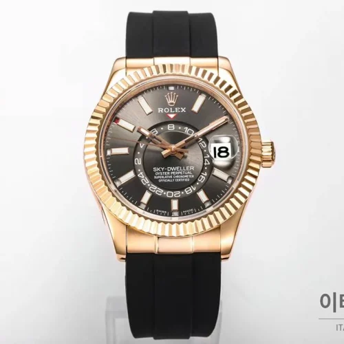 롤렉스 스카이드웰러 애뉴얼 캘린더 GMT 오토매틱 42mm 그레이 다이얼 블랙 러버 스트랩