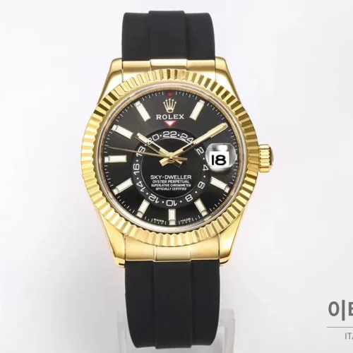 롤렉스 스카이드웰러 애뉴얼 캘린더 GMT 오토매틱 42mm 블랙 다이얼 블랙 러버 스트랩