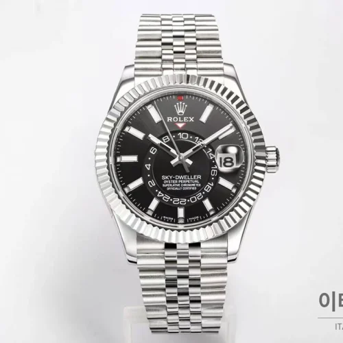 롤렉스 스카이드웰러 애뉴얼 캘린더 GMT 오토매틱 42mm 블랙 다이얼 스틸 브레이슬릿