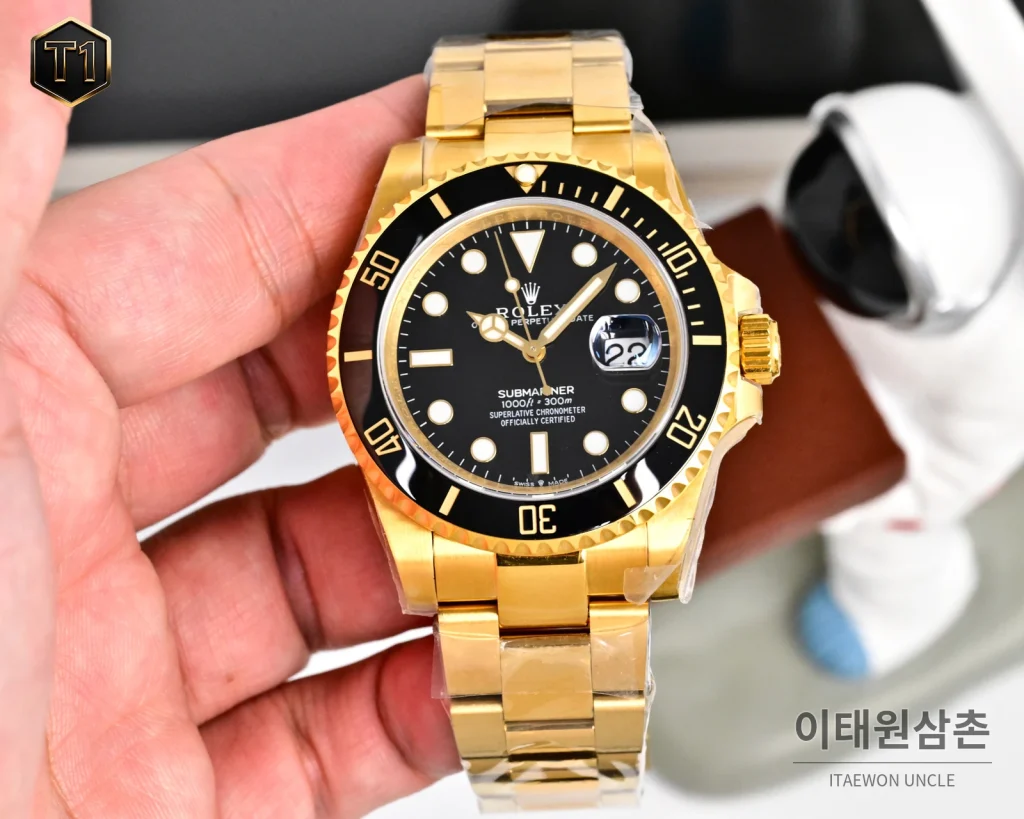 롤렉스 서브마리너 41 904L 스틸/세라믹베젤 오토매틱 41mm 블랙 다이얼 골드 브레이슬릿