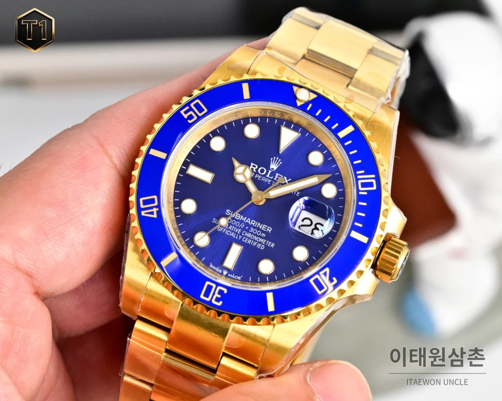 롤렉스 서브마리너 41 904L 스틸/세라믹베젤 오토매틱 41mm 블랙 다이얼 골드 브레이슬릿