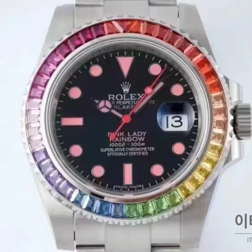 롤렉스 서브마리너 904L스틸 블랙다이얼 레인보우베젤 오토매틱 40mm 스틸 브레이슬릿