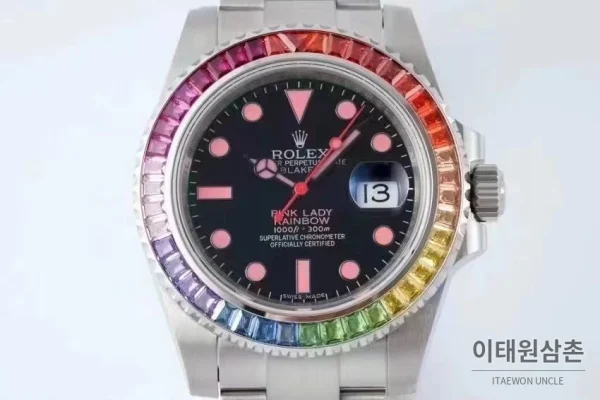 롤렉스 서브마리너 904L스틸 블랙다이얼 레인보우베젤 오토매틱 40mm 스틸 브레이슬릿