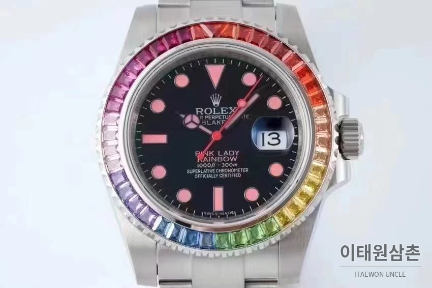 롤렉스 서브마리너 904L스틸 블랙다이얼 레인보우베젤 오토매틱 40mm 스틸 브레이슬릿