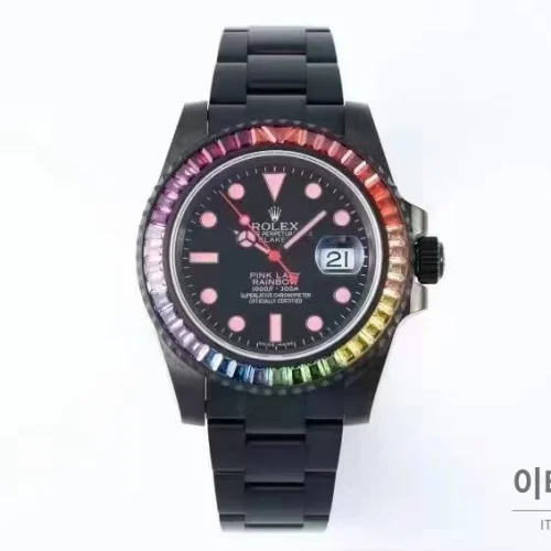 롤렉스 서브마리너 904L스틸 블랙다이얼 레인보우베젤 오토매틱 40mm 세라믹 브레이슬릿