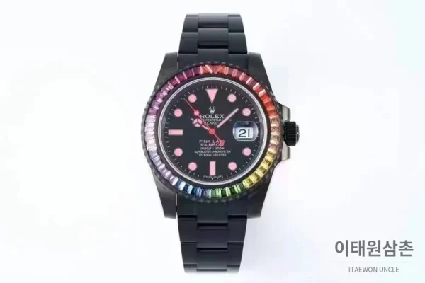 롤렉스 서브마리너 904L스틸 블랙다이얼 레인보우베젤 오토매틱 40mm 세라믹 브레이슬릿