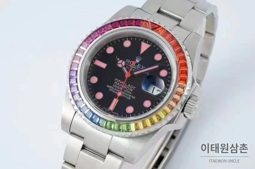 롤렉스 서브마리너 904L스틸 블랙다이얼 레인보우베젤 오토매틱 40mm 스틸 브레이슬릿