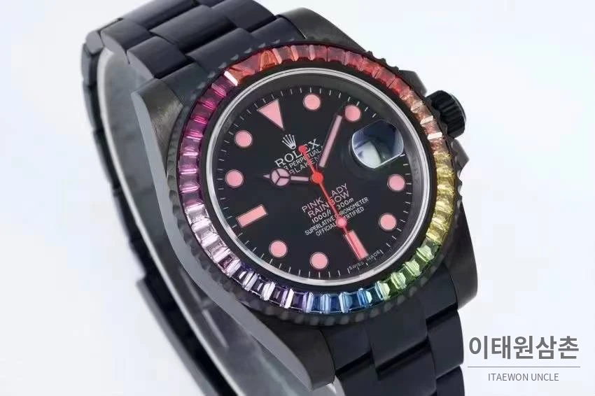 롤렉스 서브마리너 904L스틸 블랙다이얼 레인보우베젤 오토매틱 40mm 세라믹 브레이슬릿