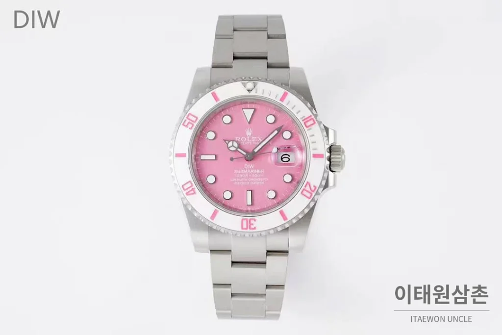 롤렉스 서브마리너 904L스틸 핑크다이얼 다이버 오토매틱 40mm 스틸 브레이슬릿 화이트 베젤
