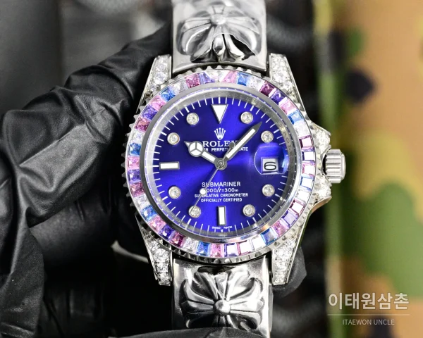 롤렉스 서브마리너 오토매틱 블루 다이얼 스틸 브레이슬릿 멀티컬러 베젤