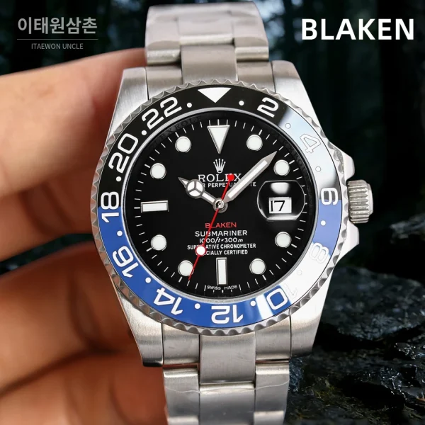 롤렉스 서브마리너 오토매틱 블랙 다이얼 스틸 브레이슬릿 블루 베젤
