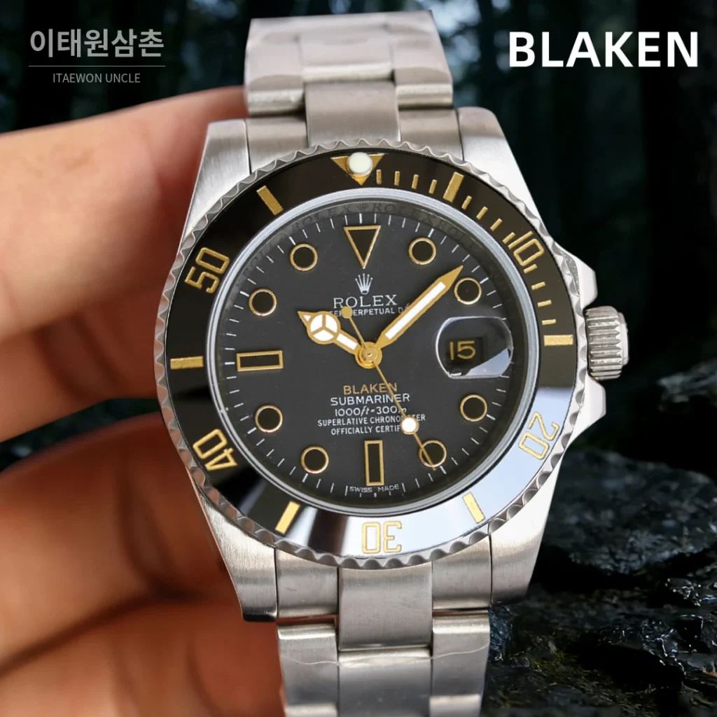 롤렉스 서브마리너 오토매틱 블랙 다이얼 스틸 브레이슬릿 블랙 베젤