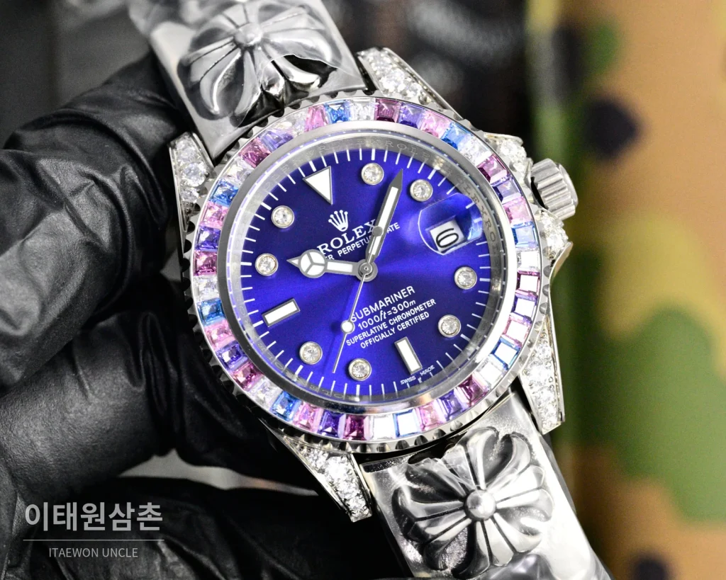 롤렉스 서브마리너 오토매틱 블루 다이얼 스틸 브레이슬릿 멀티컬러 베젤