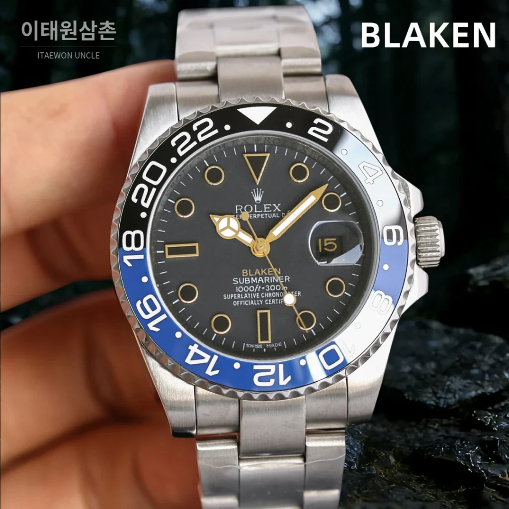 롤렉스 서브마리너 오토매틱 블랙 다이얼 스틸 브레이슬릿 블루 베젤