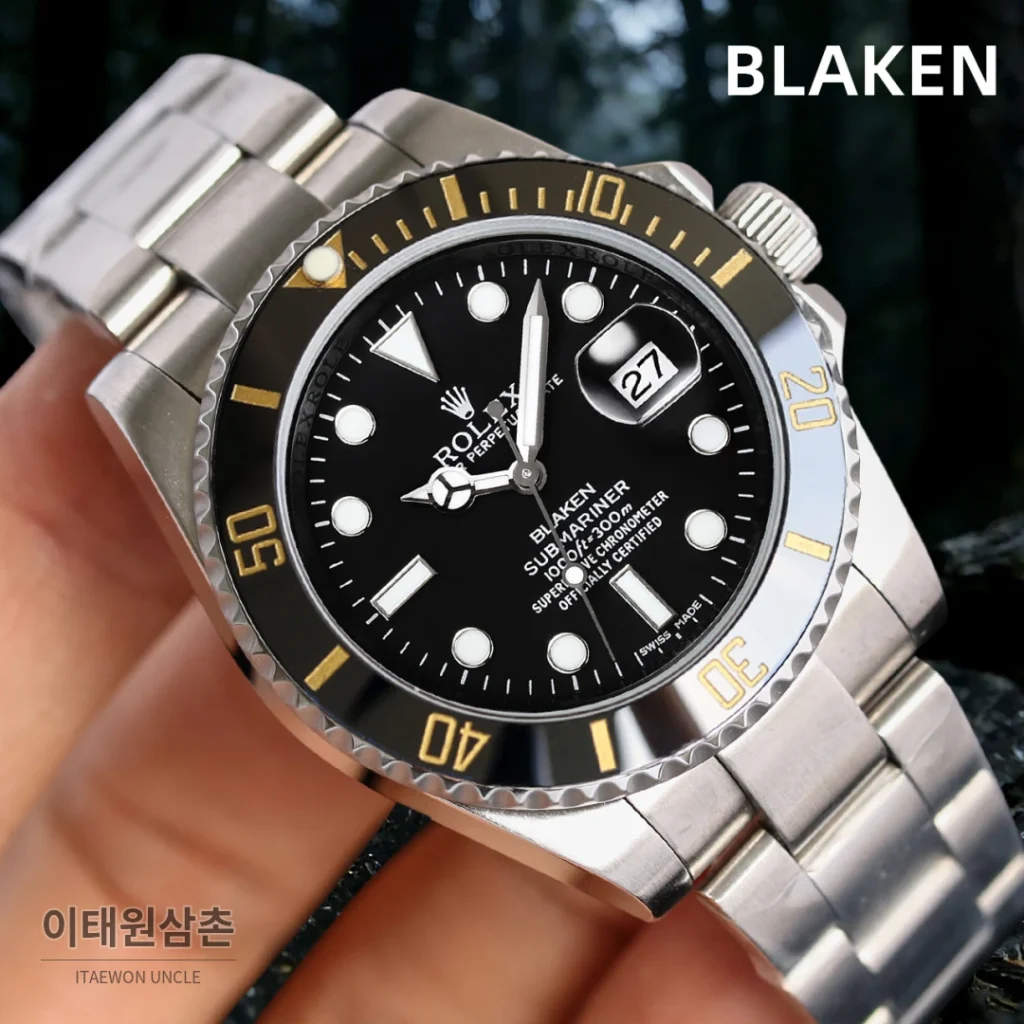 롤렉스 서브마리너 오토매틱 블랙 다이얼 스틸 브레이슬릿 블랙 베젤