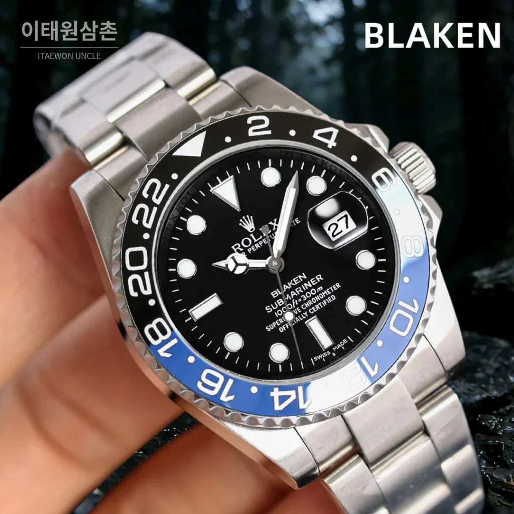 롤렉스 서브마리너 오토매틱 블랙 다이얼 스틸 브레이슬릿 블루 베젤