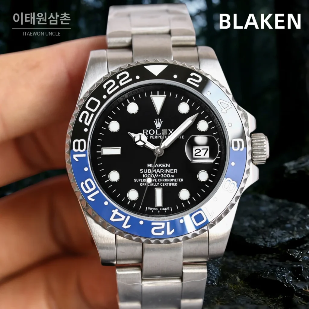 롤렉스 서브마리너 오토매틱 블랙 다이얼 스틸 브레이슬릿 블루 베젤