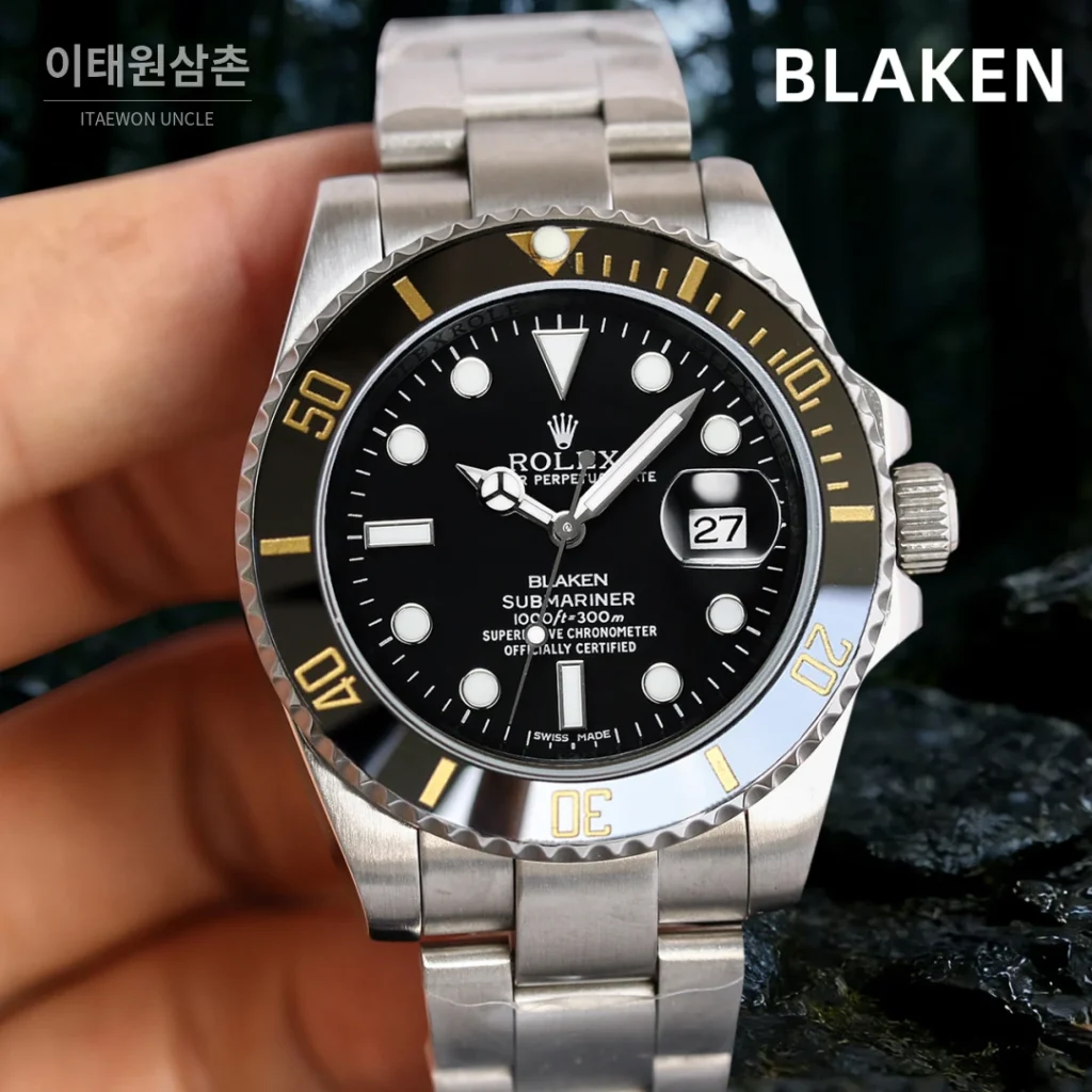 롤렉스 서브마리너 오토매틱 블랙 다이얼 스틸 브레이슬릿 블랙 베젤