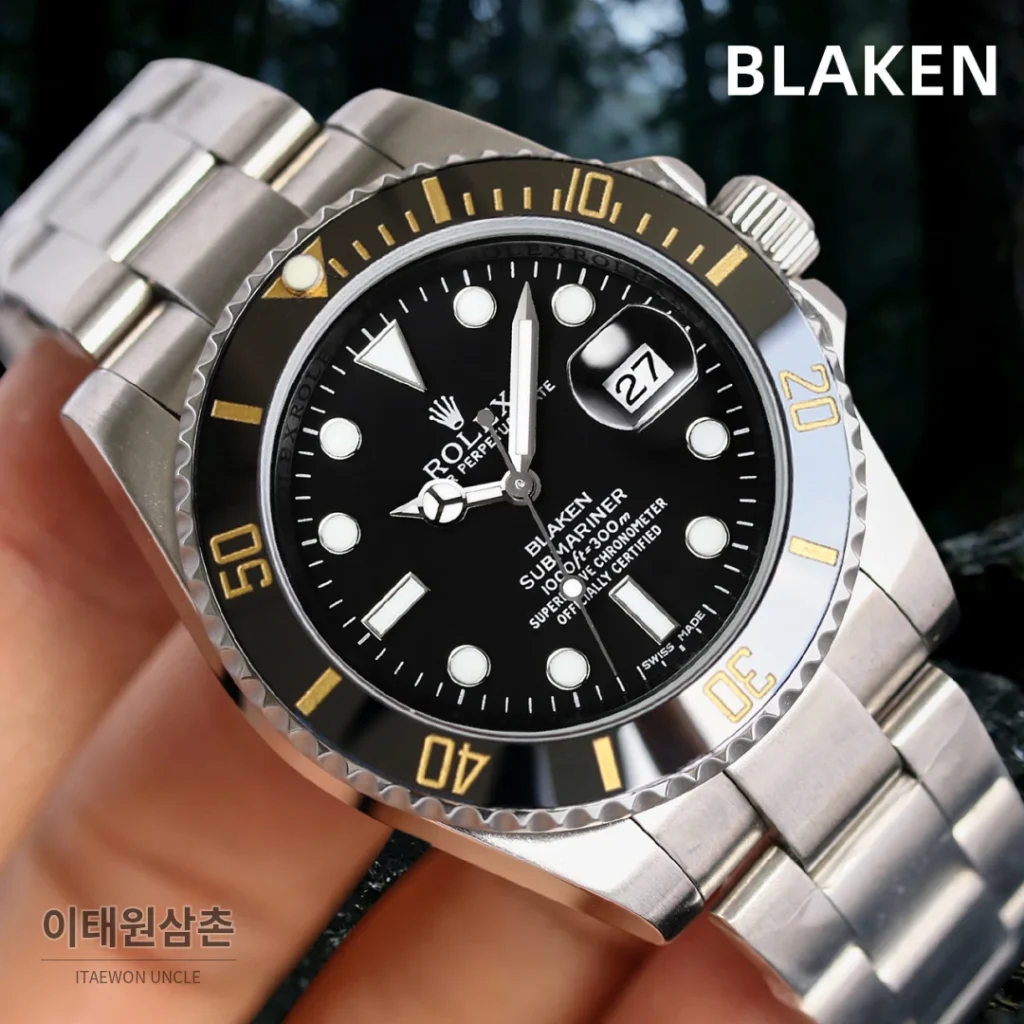 롤렉스 서브마리너 오토매틱 블랙 다이얼 스틸 브레이슬릿 블랙 베젤