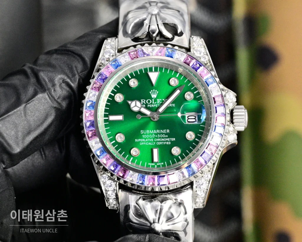 롤렉스 서브마리너 오토매틱 블루 다이얼 스틸 브레이슬릿 멀티컬러 베젤
