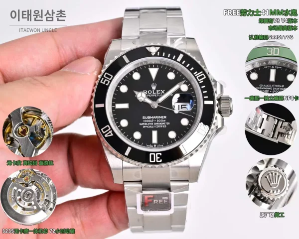 롤렉스 서브마리너 데이트 904L 스틸 그린베젤 오토매틱 41mm (2)