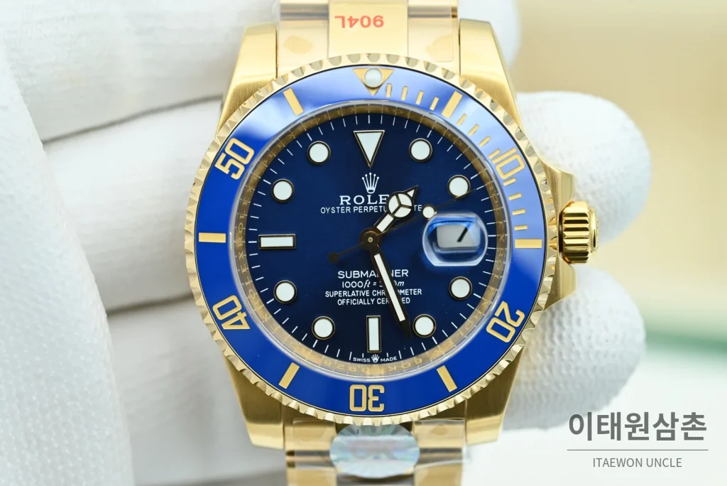 롤렉스 서브마리너 데이트 옐로우골드 블루다이얼 오토매틱 OK팩토리 41mm