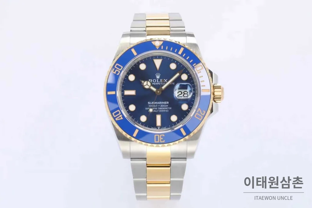 롤렉스 서브마리너 스틸 골드톤 세라믹베젤 블랙다이얼 다이버 오토매틱 41mm 블랙 / 골드 투톤 브레이슬릿