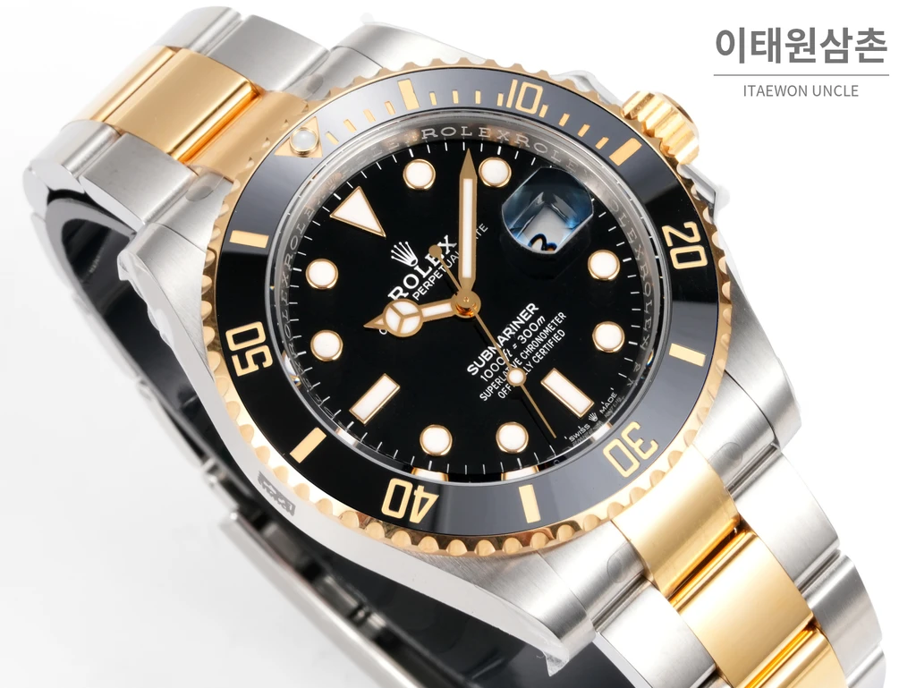 롤렉스 서브마리너 스타일 올골드컬러 블랙베젤 블랙다이얼 시계