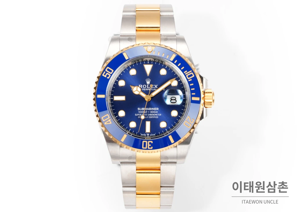롤렉스 서브마리너 스타일 골드컬러 콤비 블루베젤 블루다이얼 시계