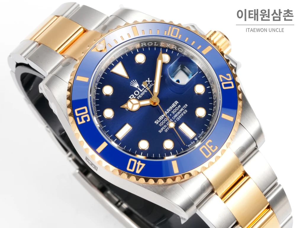 롤렉스 서브마리너 스타일 골드컬러 콤비 블루베젤 블루다이얼 시계