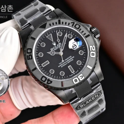 롤렉스 요트마스터 블라켄 아이스블루 야광 오토매틱 40mm 블랙 블랙 러버 스트랩 블랙 베젤