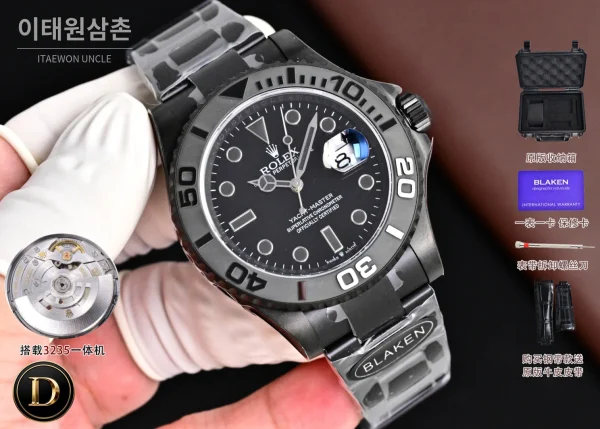 롤렉스 요트마스터 블라켄 아이스블루 야광 오토매틱 40mm 블랙 블랙 러버 스트랩 블랙 베젤