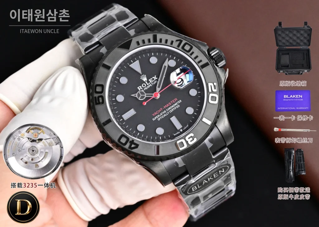 롤렉스 요트마스터 블라켄 아이스블루 야광 오토매틱 40mm 블랙 세라믹 브레이슬릿 블랙 베젤