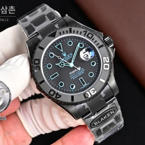 롤렉스 요트마스터 블라켄 아이스블루 야광 오토매틱 40mm 블랙 블랙 러버 스트랩 블랙 베젤 세라믹 케이스