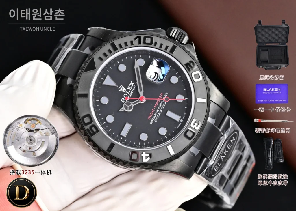 롤렉스 요트마스터 블라켄 아이스블루 야광 오토매틱 40mm 블랙 세라믹 브레이슬릿 블랙 베젤