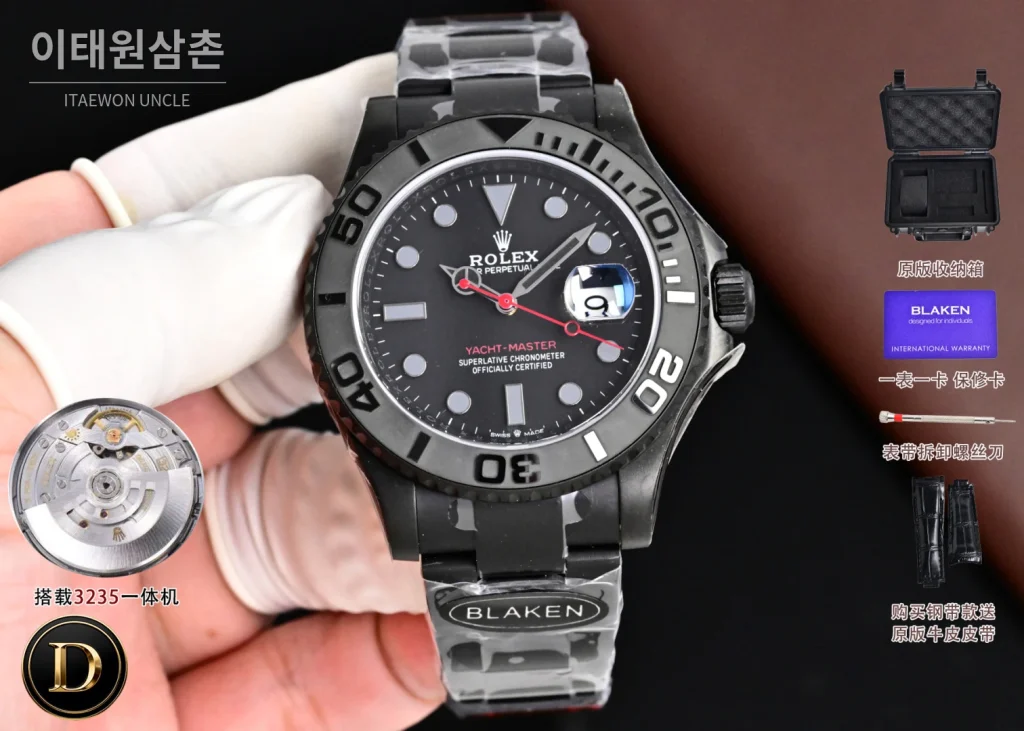 롤렉스 요트마스터 블라켄 아이스블루 야광 오토매틱 40mm 블랙 세라믹 브레이슬릿 블랙 베젤
