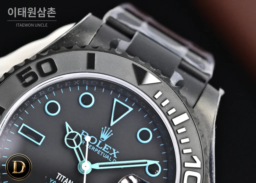 롤렉스 요트마스터 블라켄 아이스블루 야광 오토매틱 40mm 블랙 블랙 러버 스트랩 블랙 베젤 세라믹 케이스