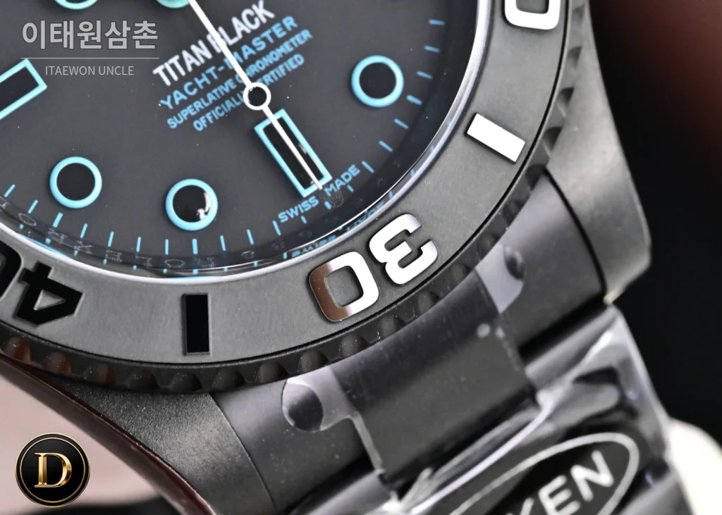 롤렉스 요트마스터 블라켄 아이스블루 야광 오토매틱 40mm 블랙 블랙 러버 스트랩 블랙 베젤 세라믹 케이스