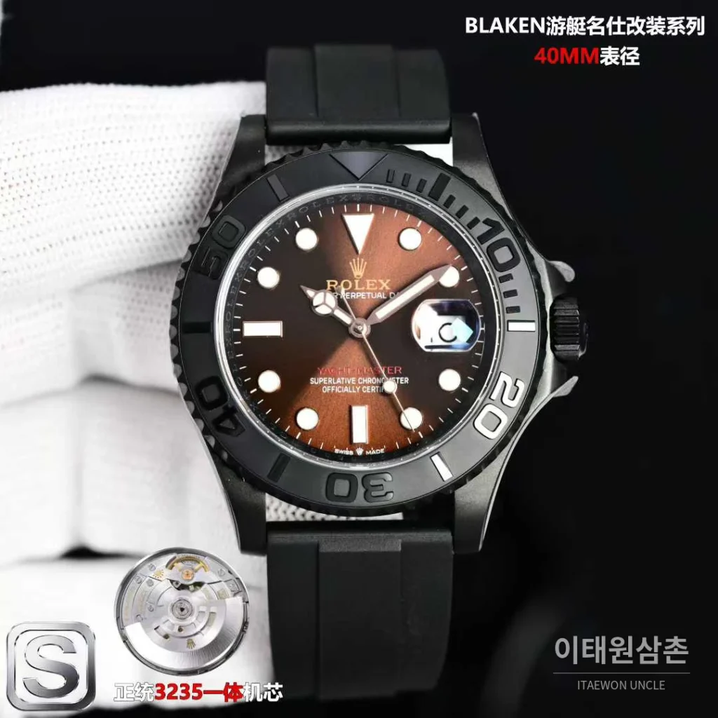 롤렉스 요트마스터 스틸 티타늄 블랙다이얼 러버밴드 다이버 오토매틱 40mm (2)