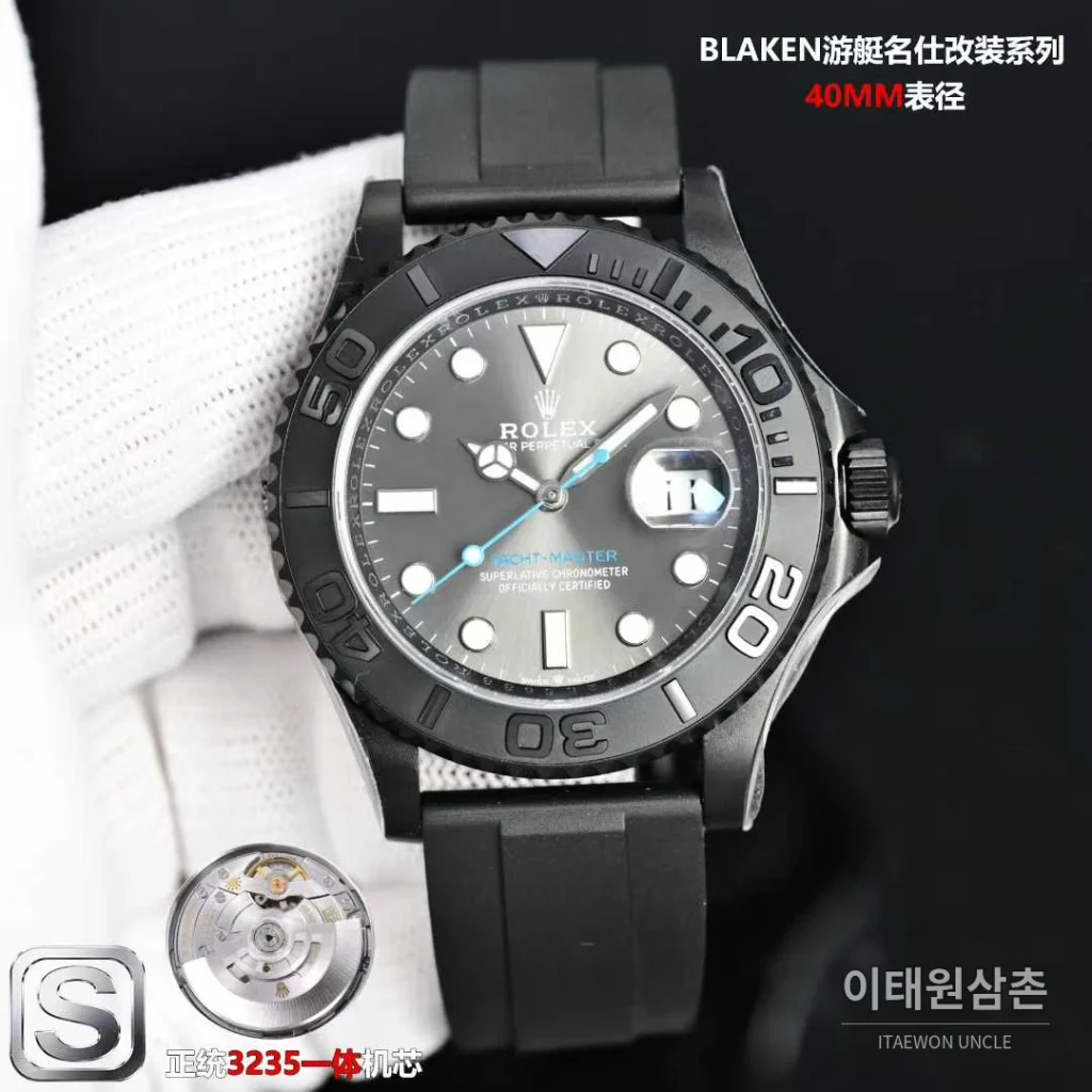 롤렉스 요트마스터 스틸 티타늄 블랙다이얼 러버밴드 다이버 오토매틱 40mm (3)