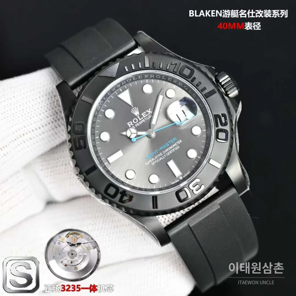 롤렉스 요트마스터 스틸 티타늄 블랙다이얼 러버밴드 다이버 오토매틱 40mm (3)