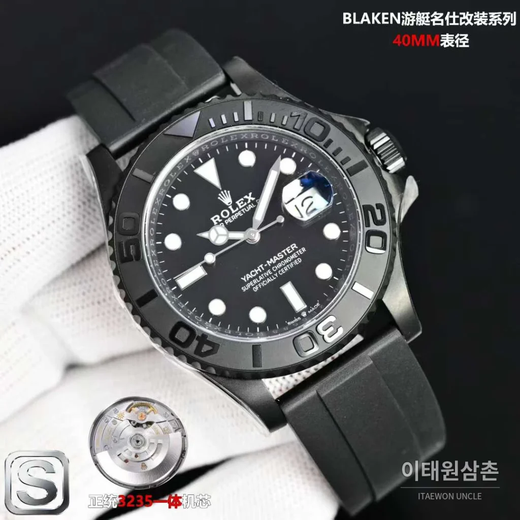 롤렉스 요트마스터 스틸 티타늄 블랙다이얼 러버밴드 다이버 오토매틱 40mm (4)