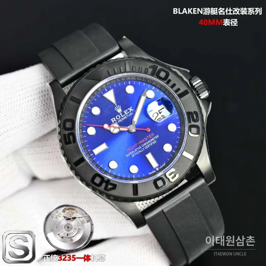 롤렉스 요트마스터 스틸 티타늄 블랙다이얼 러버밴드 다이버 오토매틱 40mm (5)