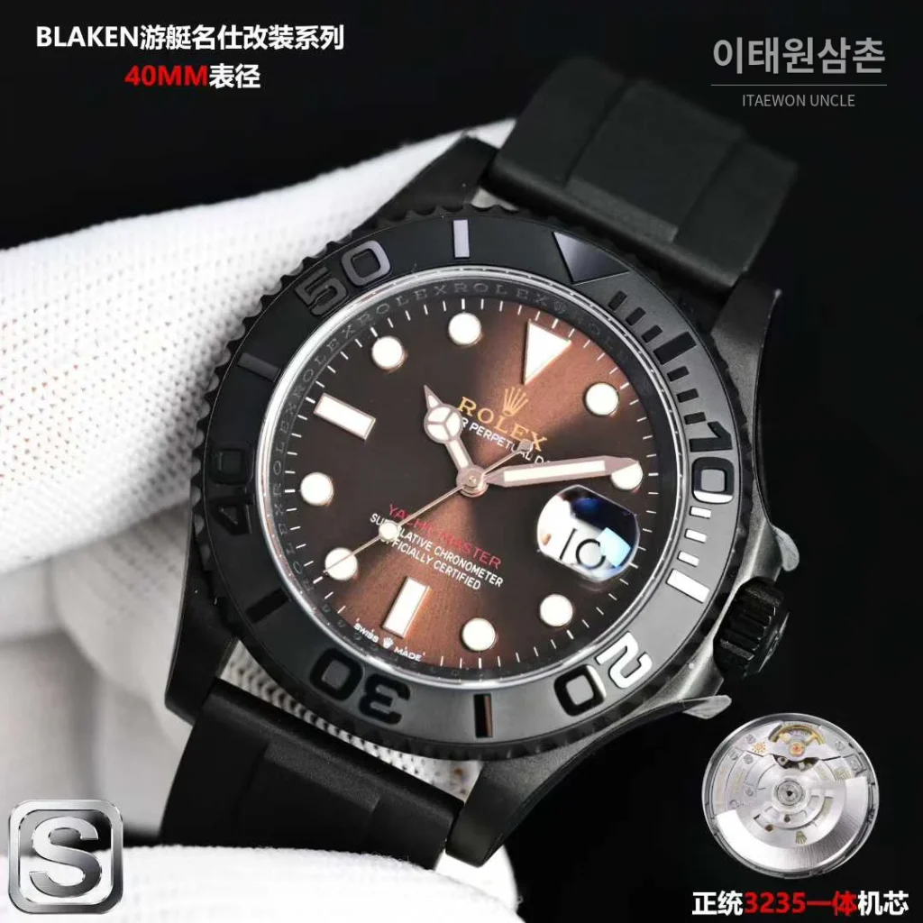롤렉스 요트마스터 스틸 티타늄 블랙다이얼 러버밴드 다이버 오토매틱 40mm (2)