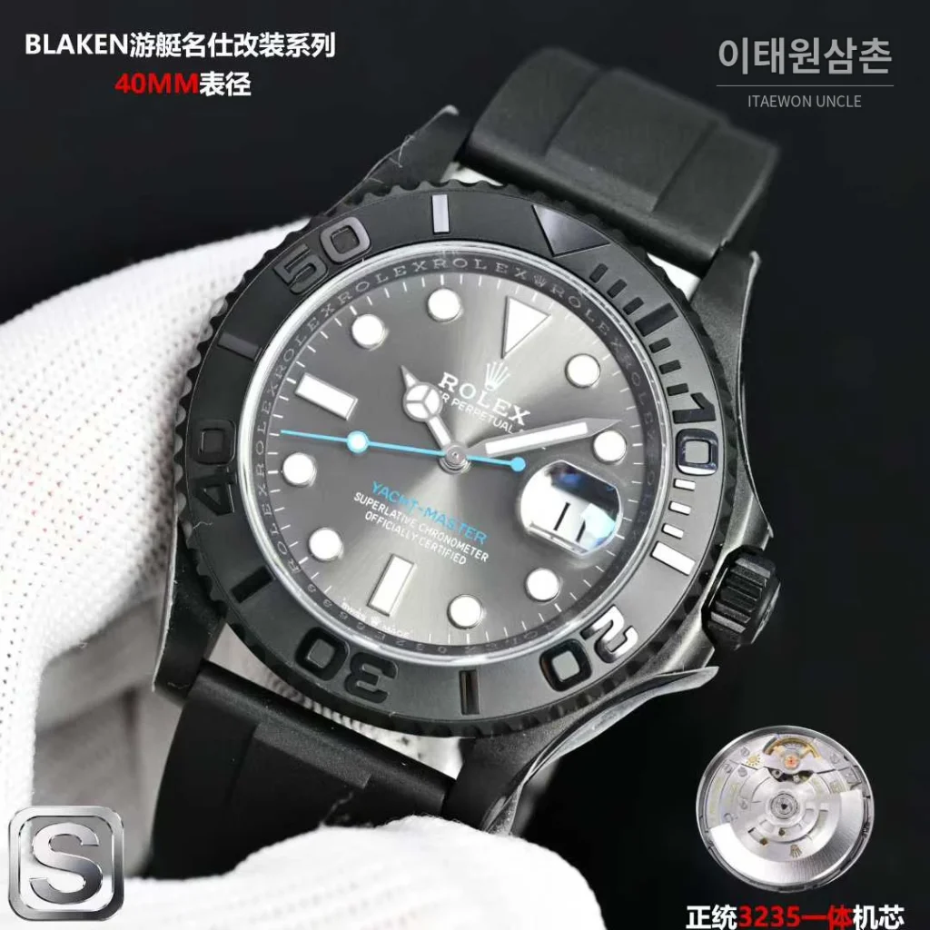 롤렉스 요트마스터 스틸 티타늄 블랙다이얼 러버밴드 다이버 오토매틱 40mm (3)