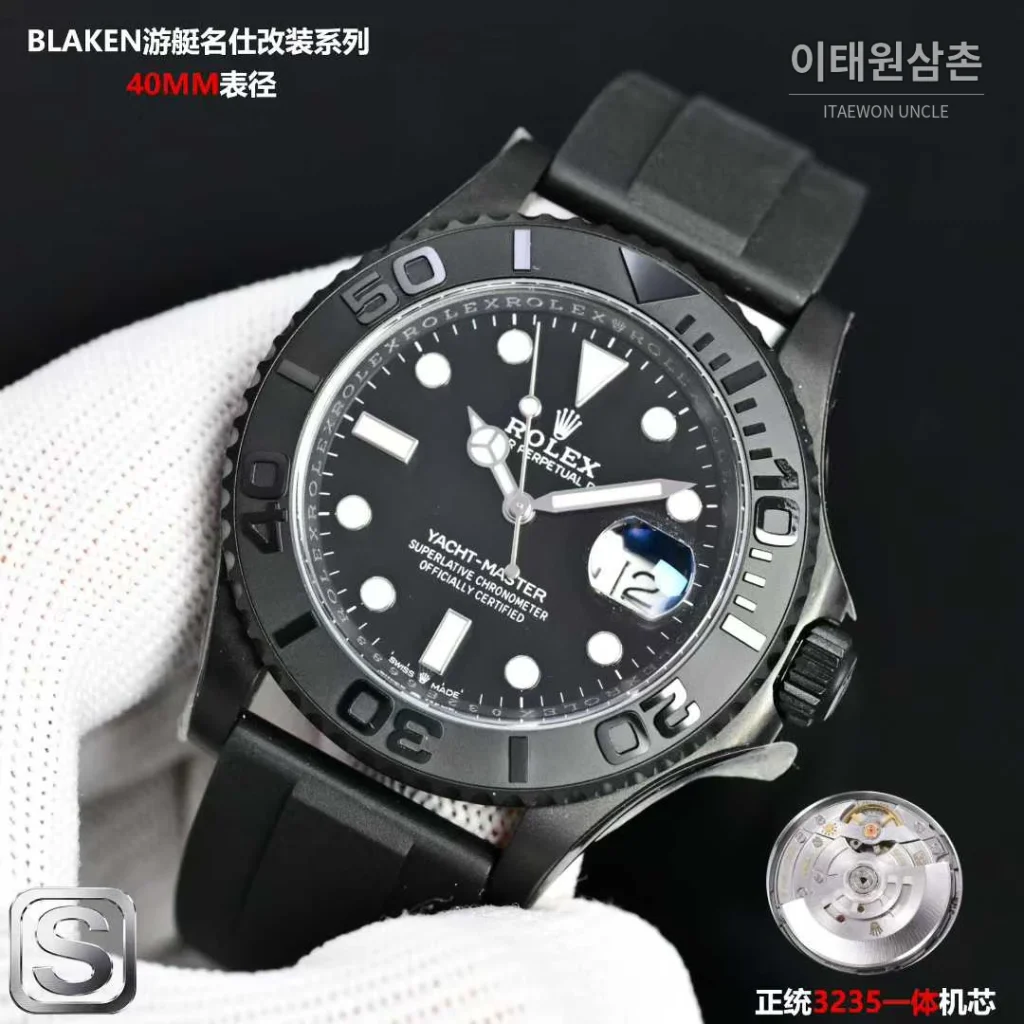 롤렉스 요트마스터 스틸 티타늄 블랙다이얼 러버밴드 다이버 오토매틱 40mm (4)