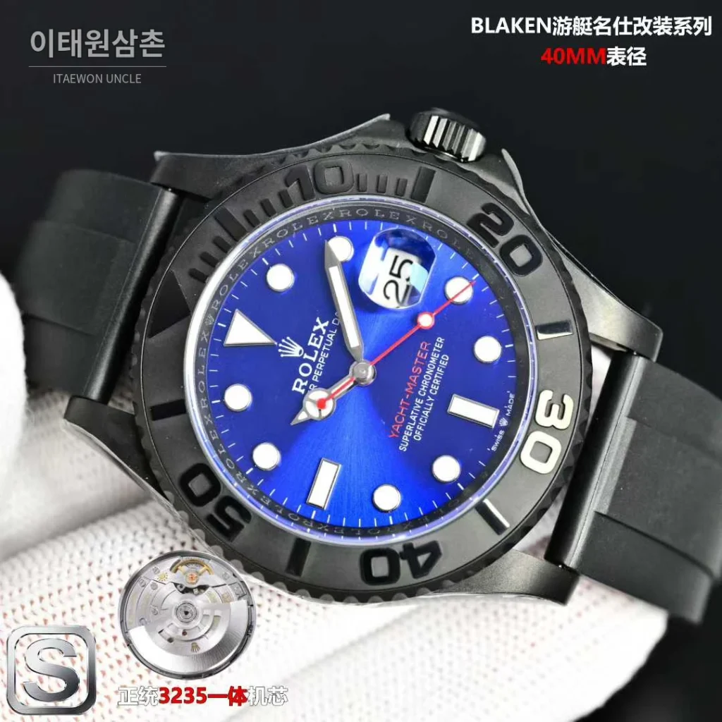롤렉스 요트마스터 스틸 티타늄 블랙다이얼 러버밴드 다이버 오토매틱 40mm (5)