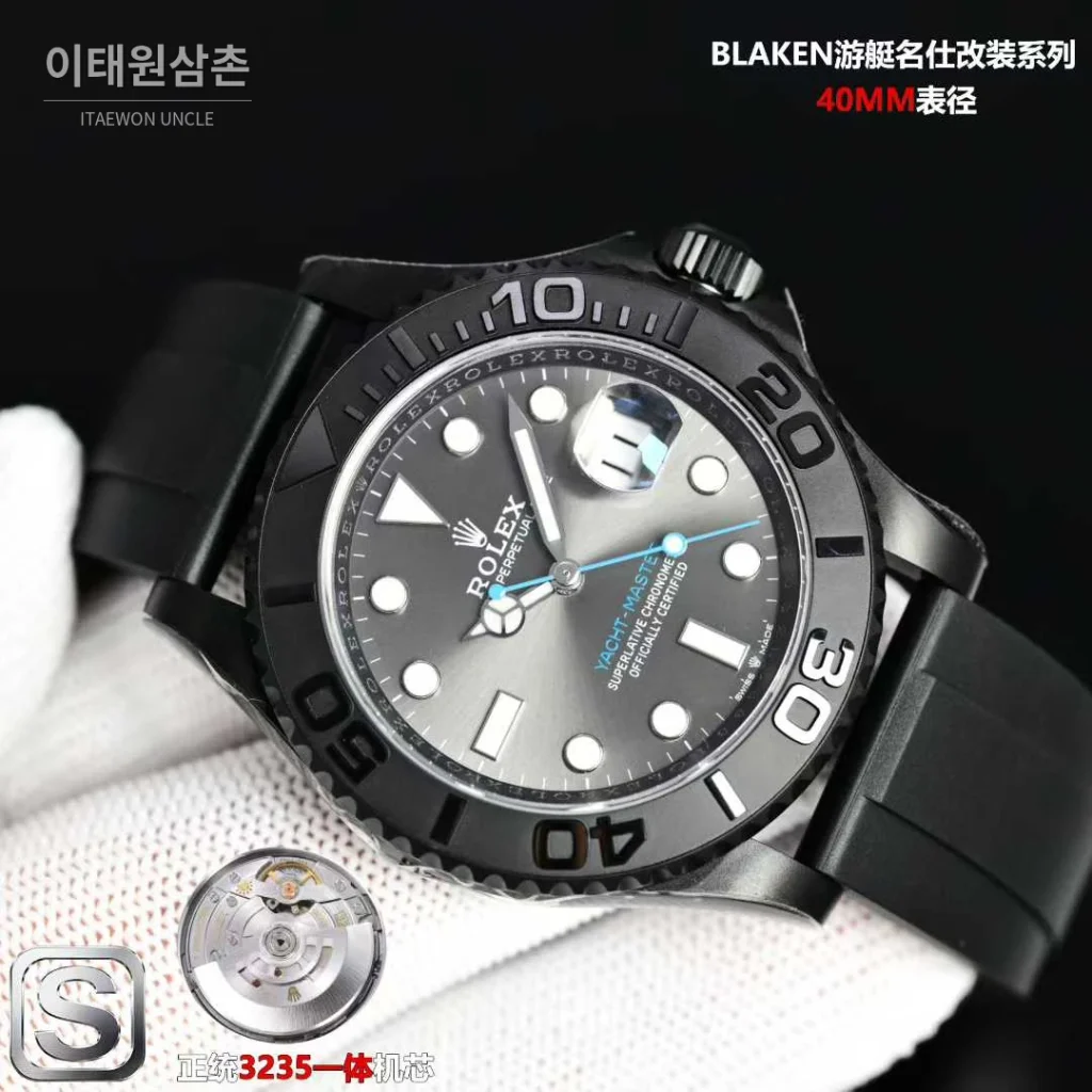 롤렉스 요트마스터 스틸 티타늄 블랙다이얼 러버밴드 다이버 오토매틱 40mm (3)