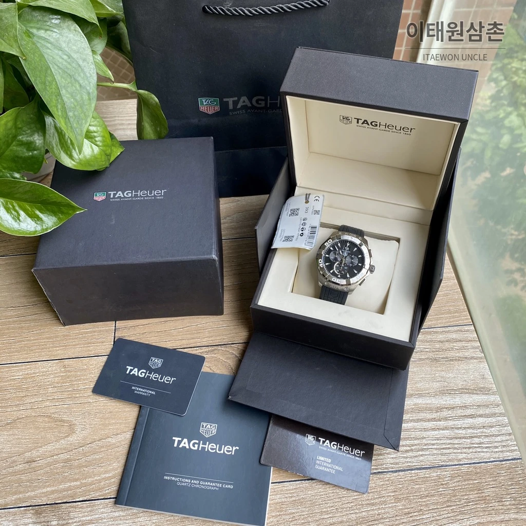 태그호이어 아쿠아레이서 러버밴드 블랙다이얼 쿼츠 크로노그래프 43mm